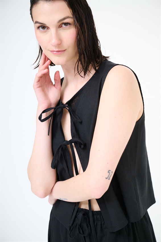 GILET VISCOSA/LINO CON LACCINI