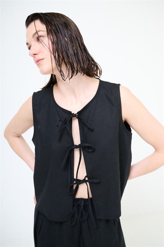 GILET VISCOSA/LINO CON LACCINI