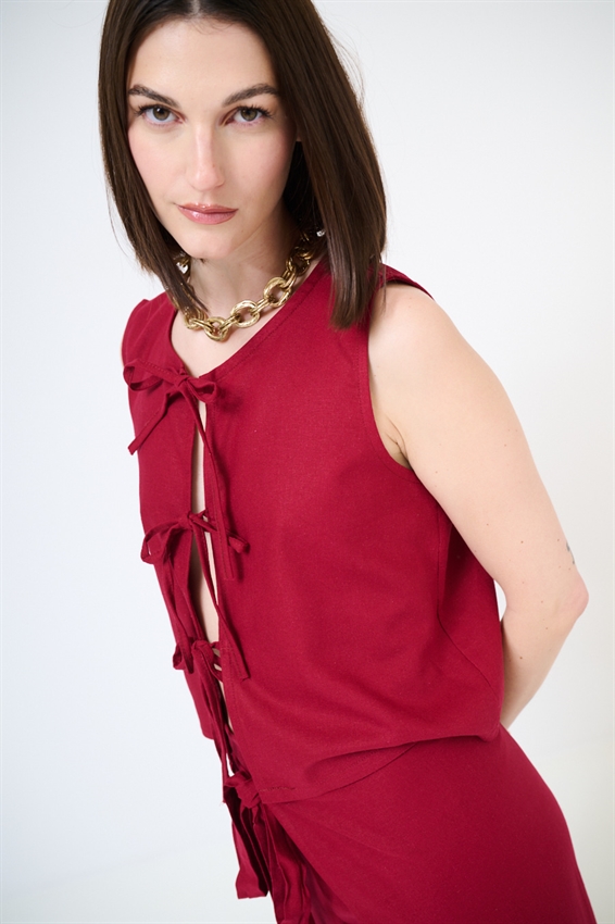 GILET VISCOSA/LINO CON LACCINI