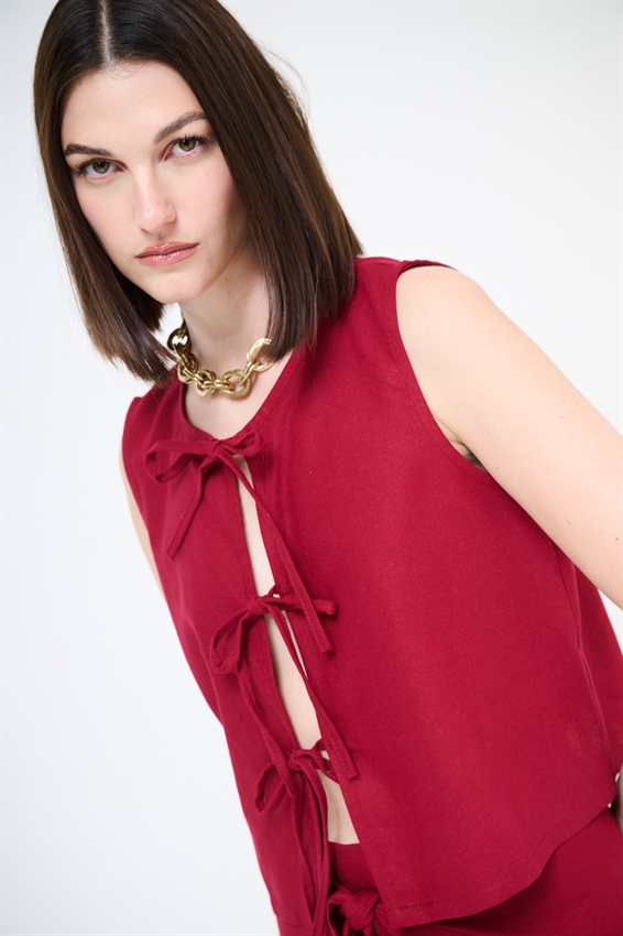 GILET VISCOSA/LINO CON LACCINI