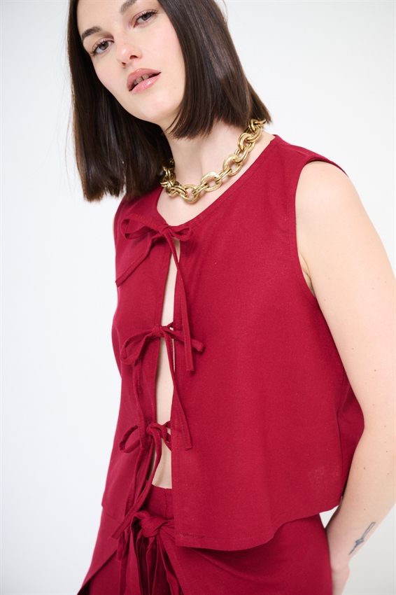 GILET VISCOSA/LINO CON LACCINI