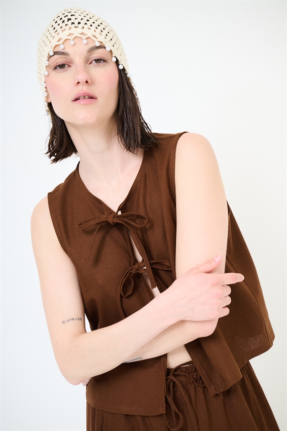 GILET VISCOSA/LINO CON LACCINI