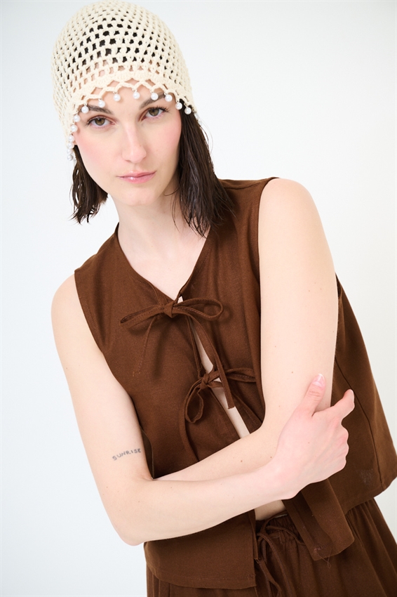 GILET VISCOSA/LINO CON LACCINI