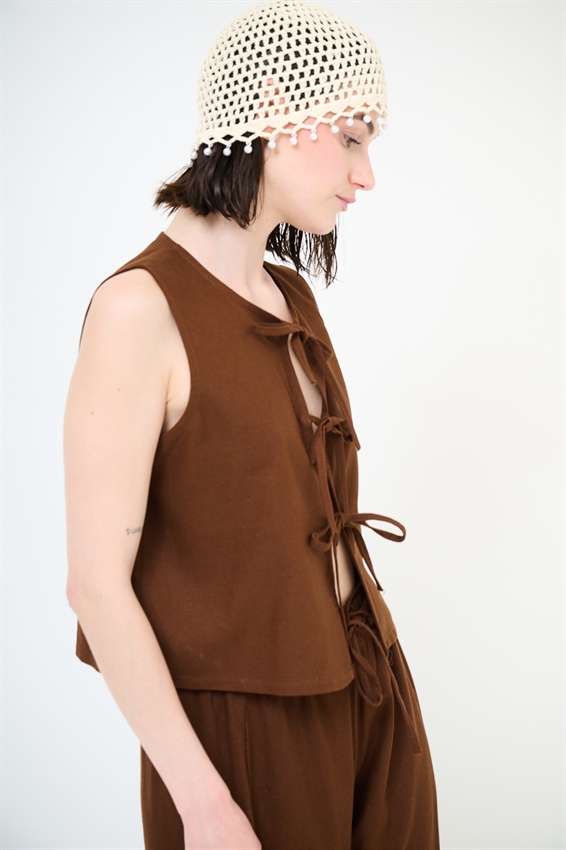GILET VISCOSA/LINO CON LACCINI