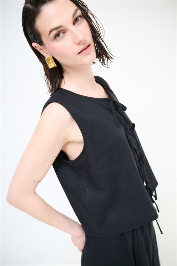 GILET VISCOSA/LINO CON LACCINI
