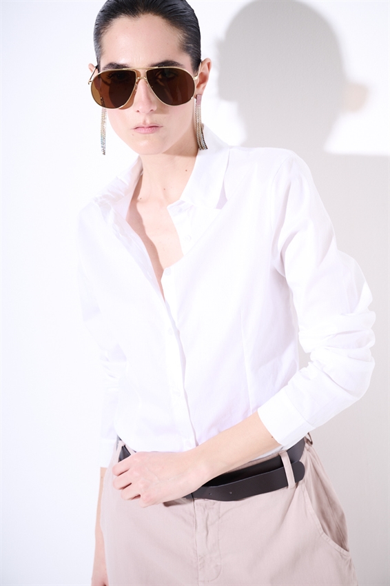 CAMICIA SLIM CON PINCE POPELINE BIANCO