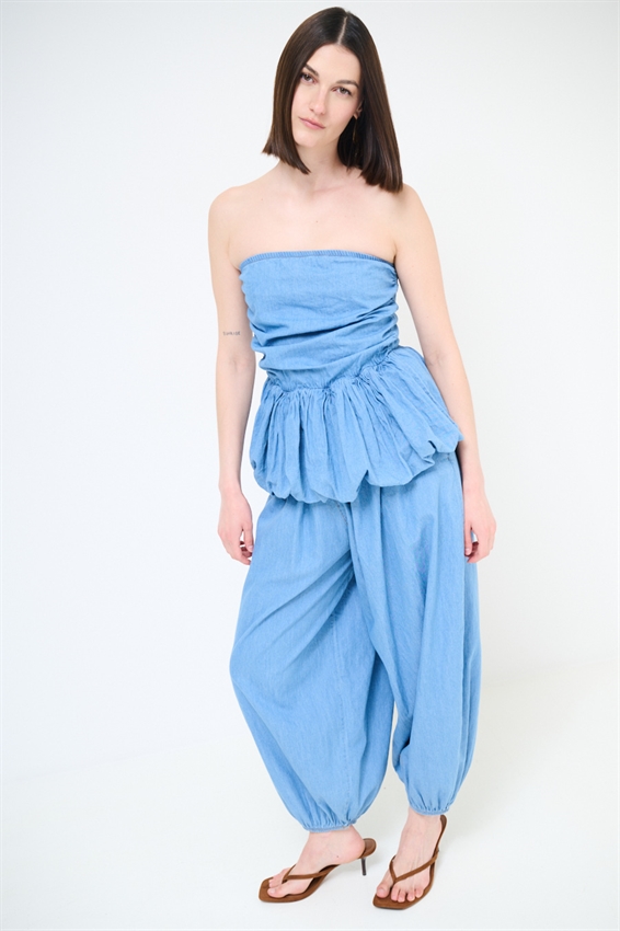 PANTA BALLOON IN DENIM CON ELASTICI