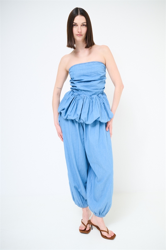 PANTA BALLOON IN DENIM CON ELASTICI