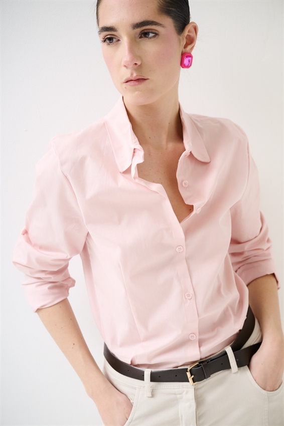CAMICIA SLIM CON PINCE POPELINE ROSA