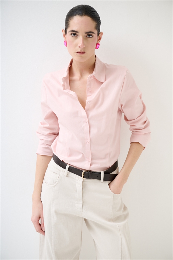 CAMICIA SLIM CON PINCE POPELINE ROSA
