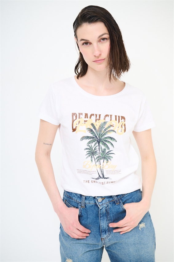 T-SHIRT SLIM CON STAMPA BEACH CLUB PALMA