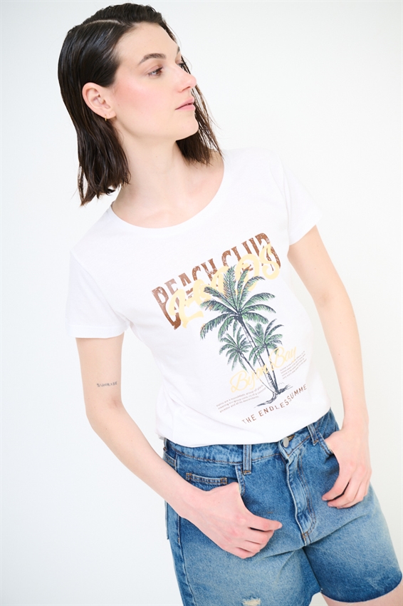 T-SHIRT SLIM CON STAMPA BEACH CLUB PALMA