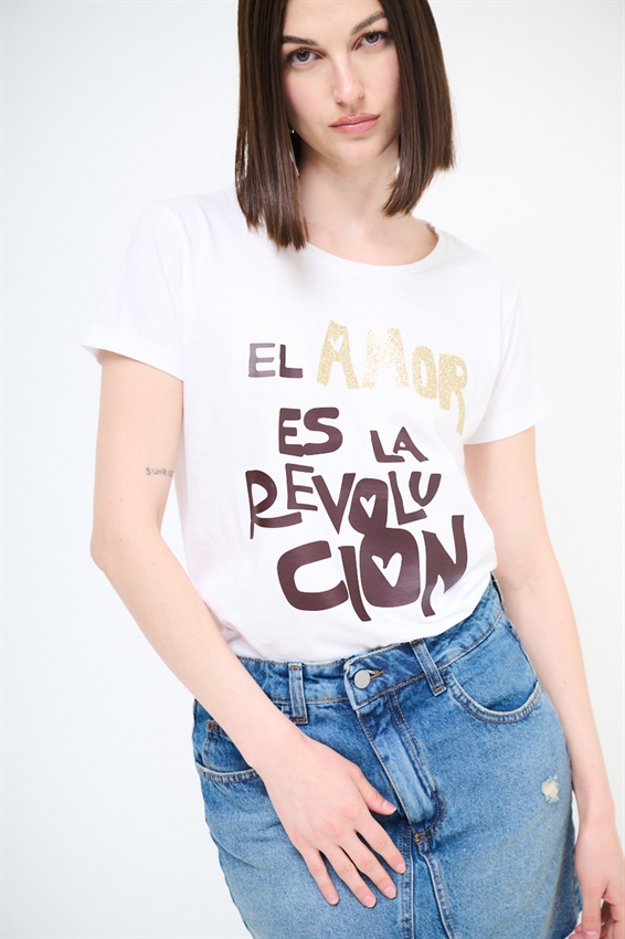 T-SHIRT SLIM CON STAMPA AMOR REVOLUCION
