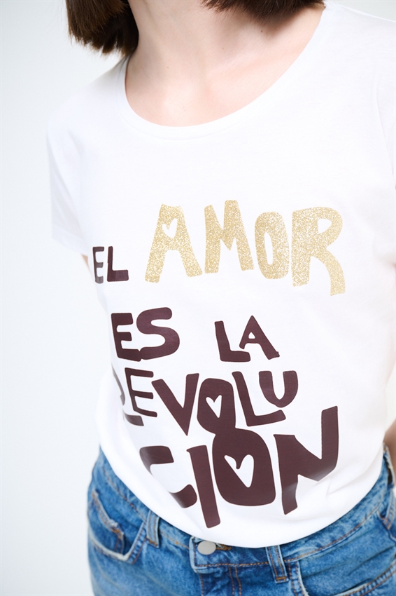T-SHIRT SLIM CON STAMPA AMOR REVOLUCION