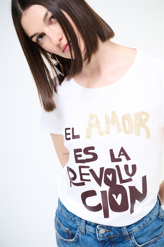 T-SHIRT SLIM CON STAMPA AMOR REVOLUCION
