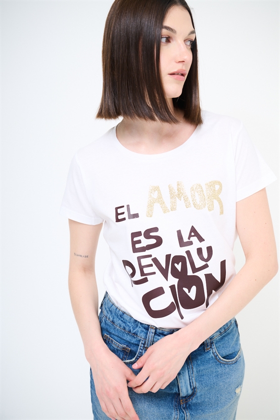 T-SHIRT SLIM CON STAMPA AMOR REVOLUCION