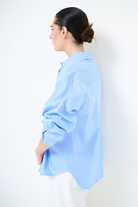 CAMICIA OVERSIZE POPELINE CELESTE