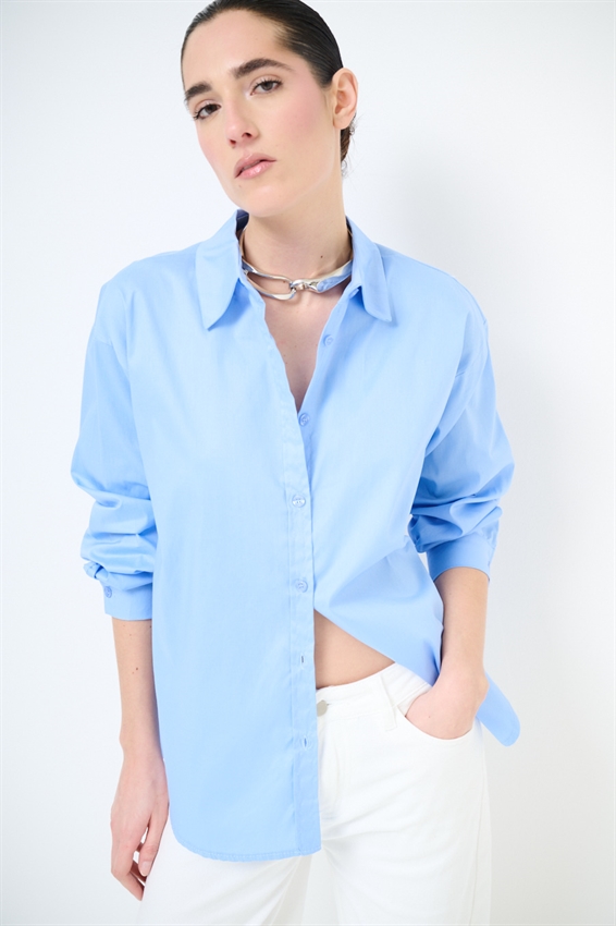 CAMICIA OVERSIZE POPELINE CELESTE