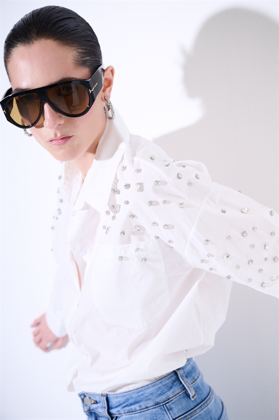 CAMICIA OVER CON CASTONI PANNA