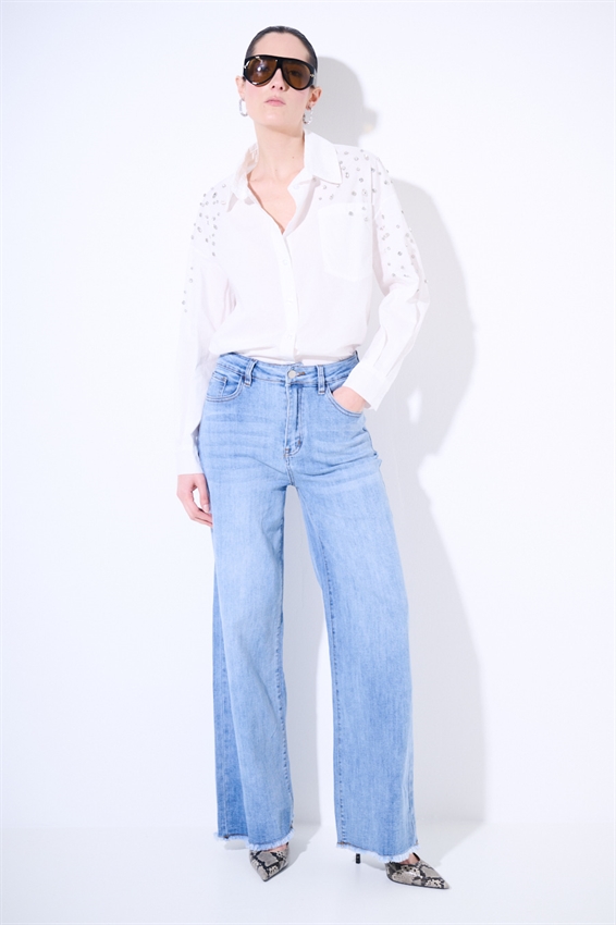 CAMICIA OVER CON CASTONI PANNA