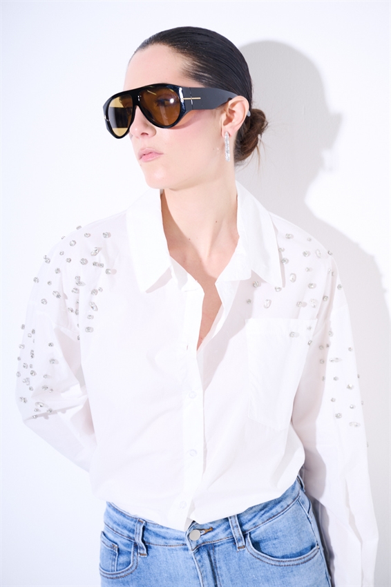 CAMICIA OVER CON CASTONI PANNA