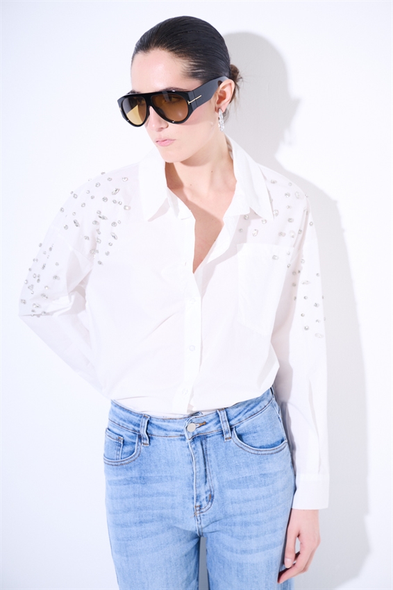 CAMICIA OVER CON CASTONI PANNA