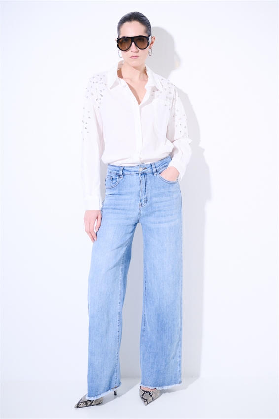 CAMICIA OVER CON CASTONI PANNA