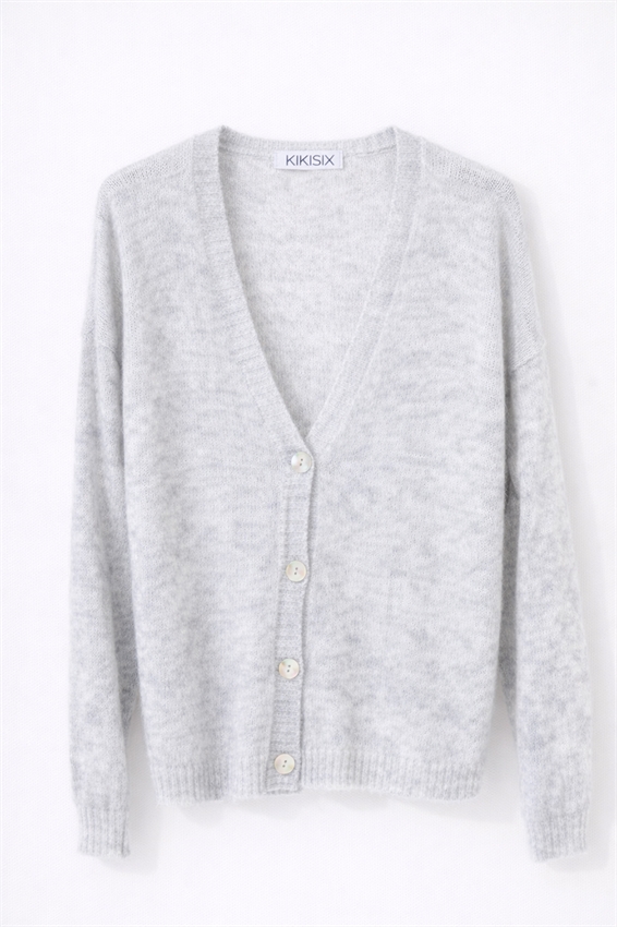 CARDIGAN SCOLLO V IN MISTO MOHAIR GRIGIO