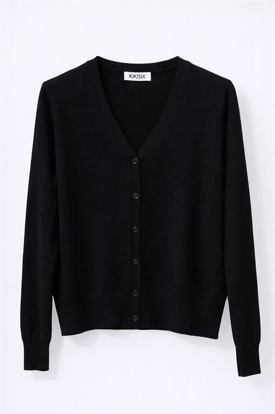 CARDIGAN IN VISCOSA BASIC CON SCOLLO V NERO