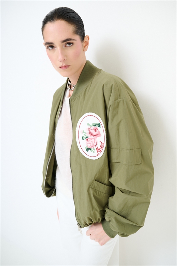 BOMBER PATCH CON DOPPIO CURSORE VERDE MILITARE