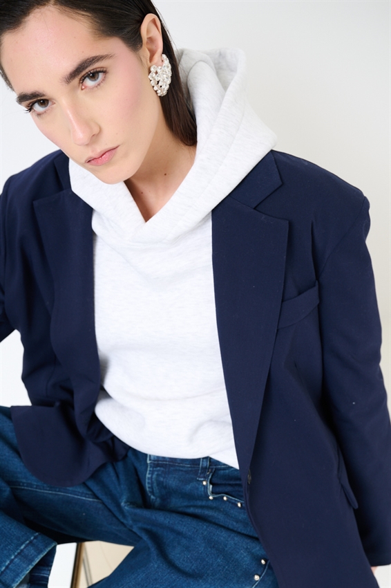 GIACCA OVER MONOPETTO CON TASCHE PATTINE BLU