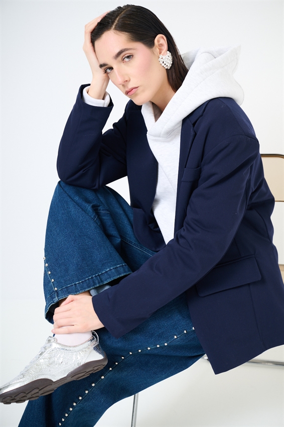 GIACCA OVER MONOPETTO CON TASCHE PATTINE BLU