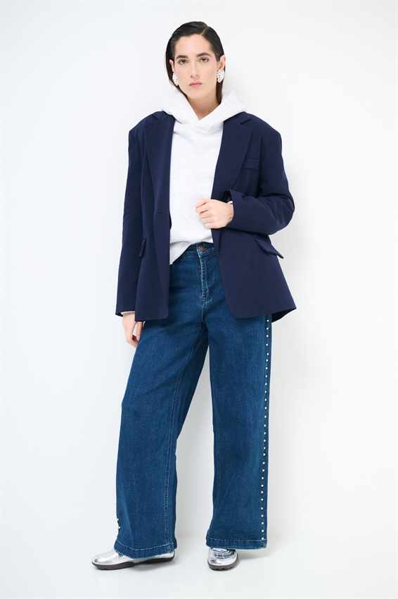 GIACCA OVER MONOPETTO CON TASCHE PATTINE BLU