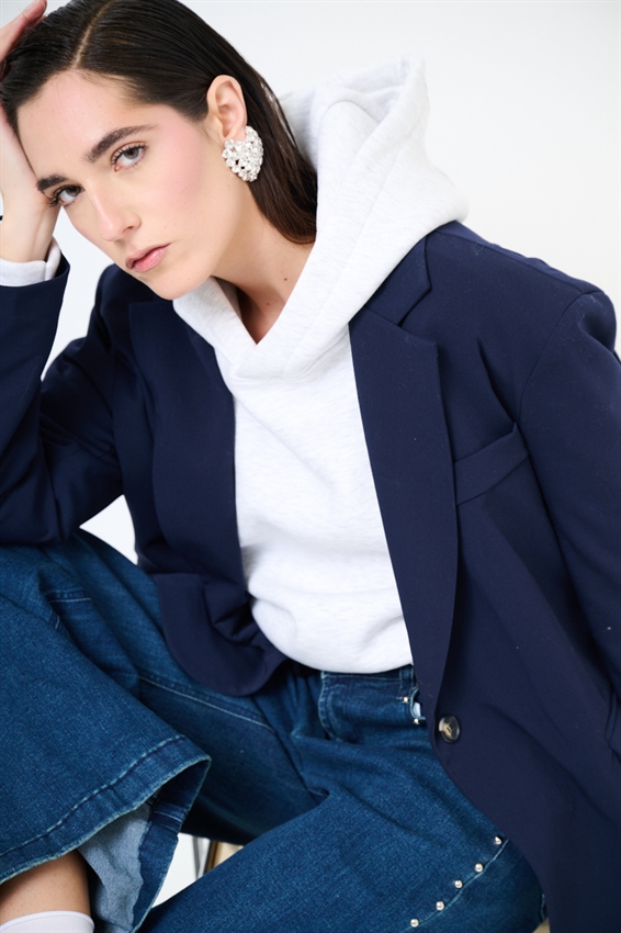 GIACCA OVER MONOPETTO CON TASCHE PATTINE BLU