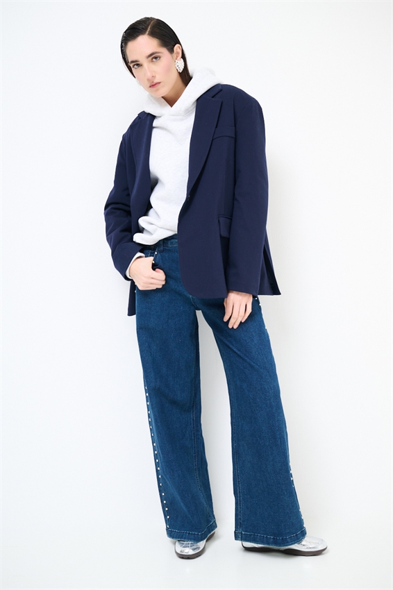 GIACCA OVER MONOPETTO CON TASCHE PATTINE BLU