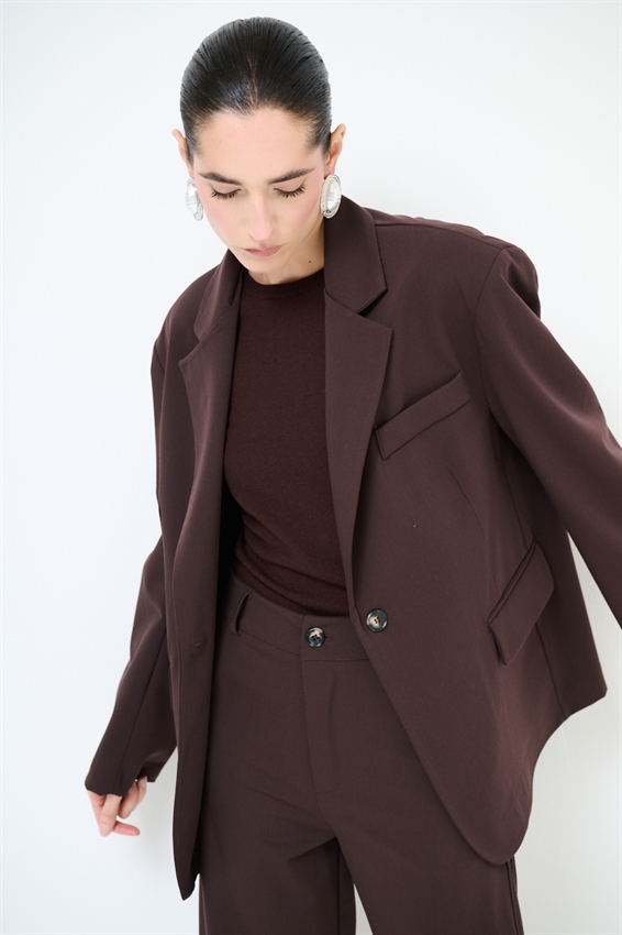 GIACCA OVER MONOPETTO CON TASCHE PATTINE MORO