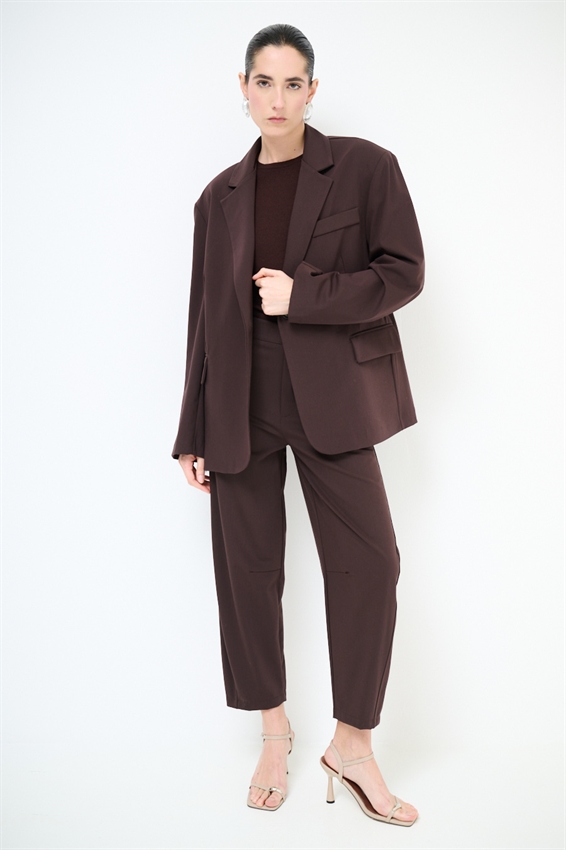 GIACCA OVER MONOPETTO CON TASCHE PATTINE MORO