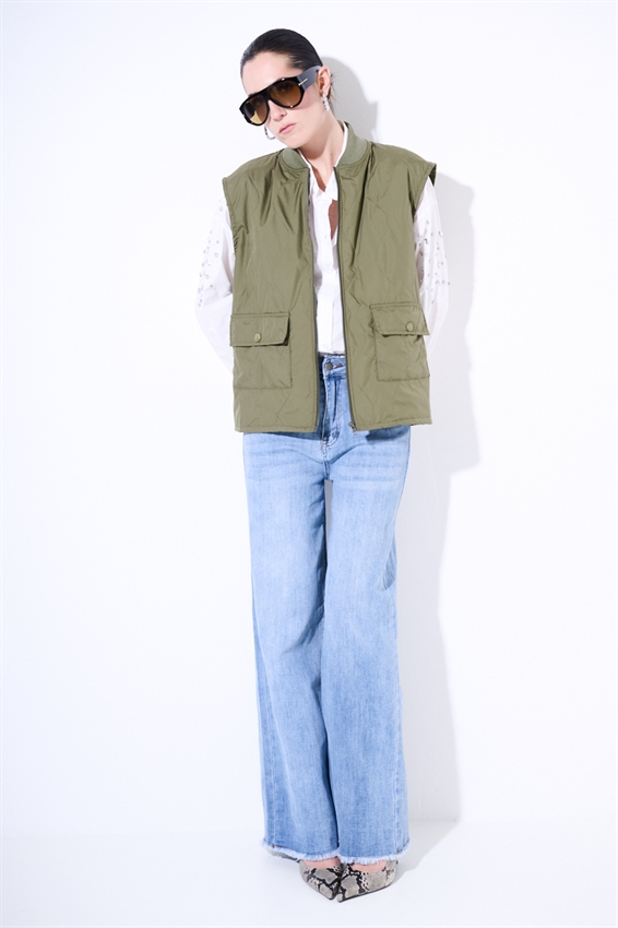 GILET TRAPUNTATO CON TASCHINI OLIVA
