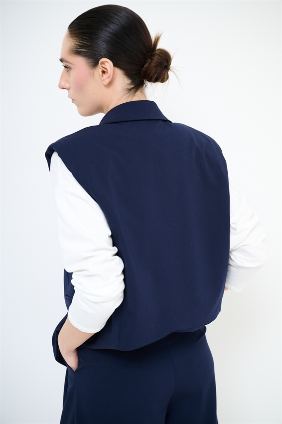 GILET CROP CON SPALLINE BLU