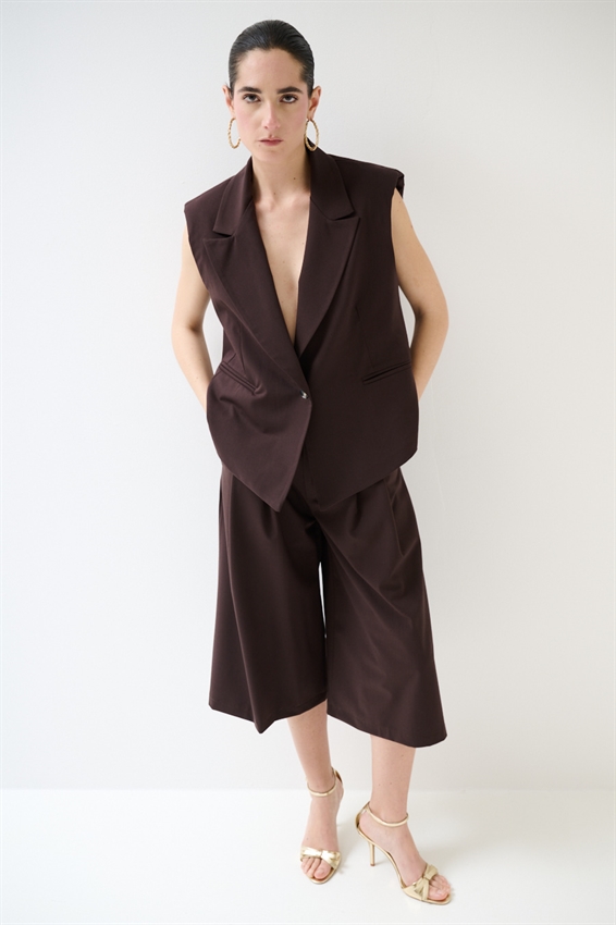 GILET CROP CON SPALLINE MORO