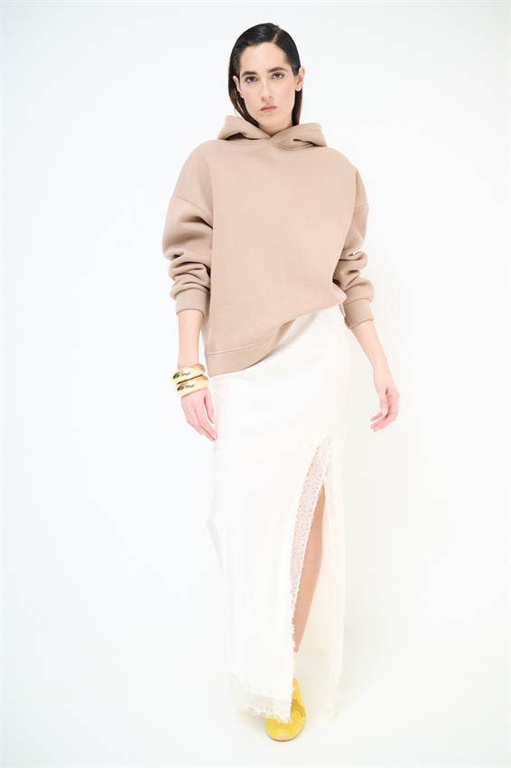 GONNA RASO CON INSERTI PIZZO PANNA