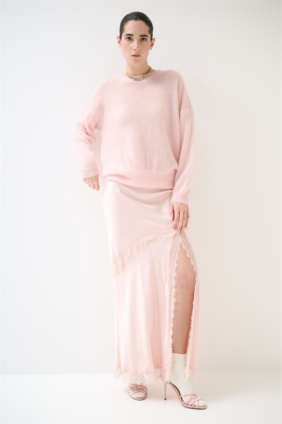 GONNA RASO CON INSERTI PIZZO ROSA