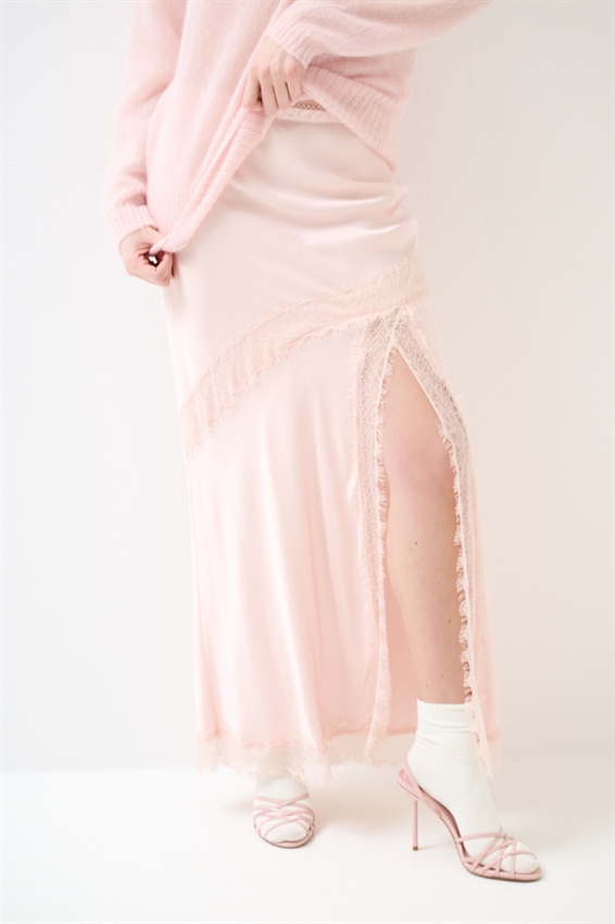 GONNA RASO CON INSERTI PIZZO ROSA