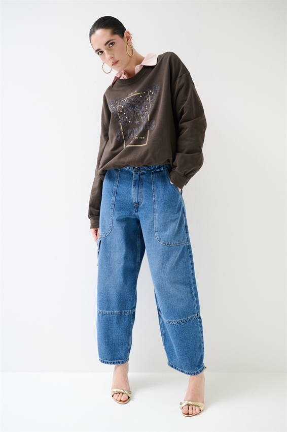 JEANS BARREL CON TASCHE DAVANTI BLU MEDIO