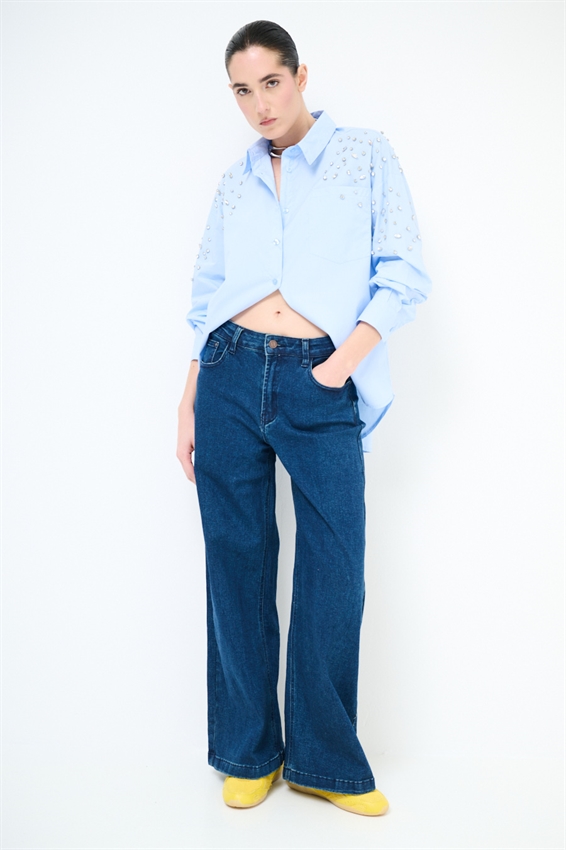 JEANS PALAZZO 5 TASCHE BLU SCURO