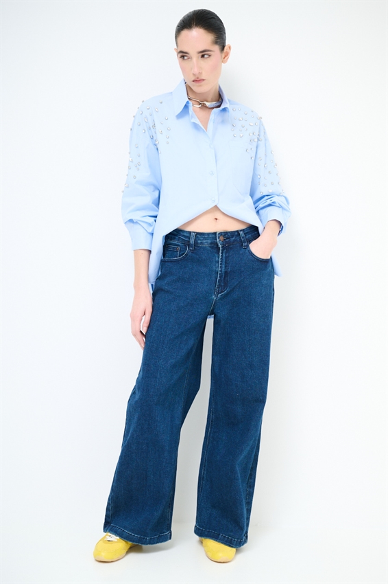 JEANS PALAZZO 5 TASCHE BLU SCURO