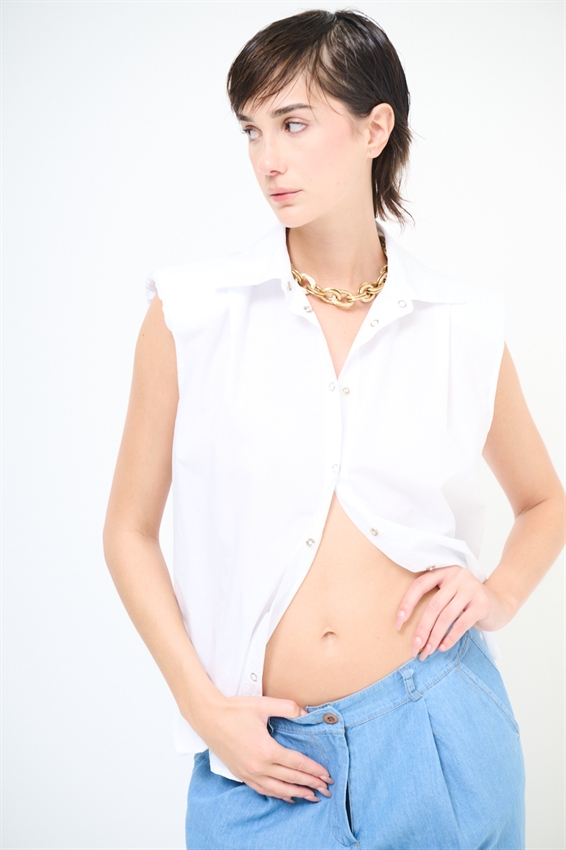 CAMICIA SMANICATA CON SPALLINI