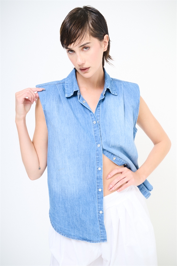 CAMICIA DENIM CON SPALLINI