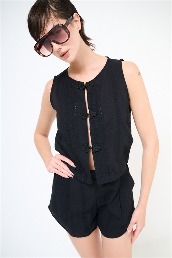 GILET CORTO CON ALAMARI IN SANGALLO