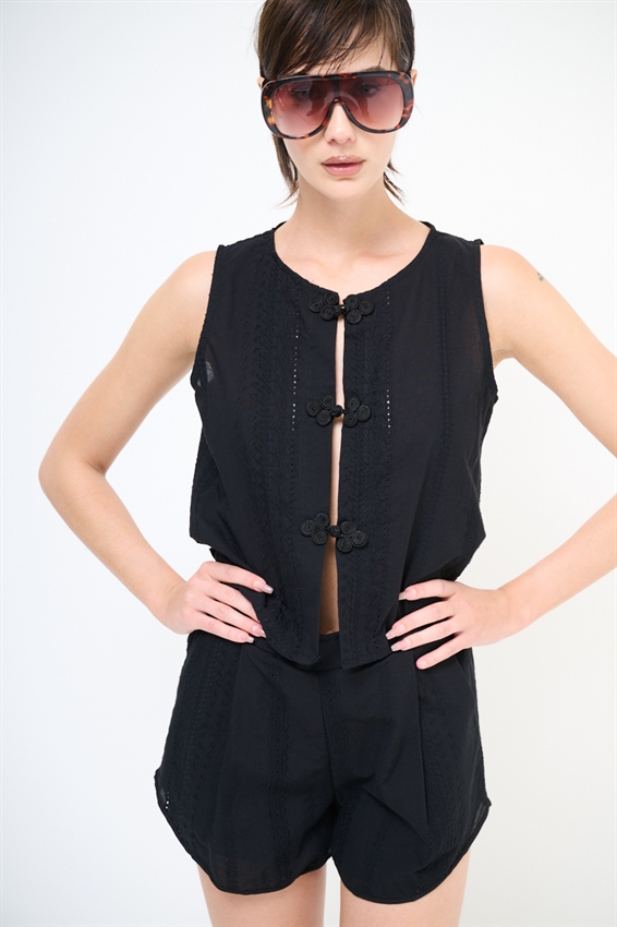 GILET CORTO CON ALAMARI IN SANGALLO